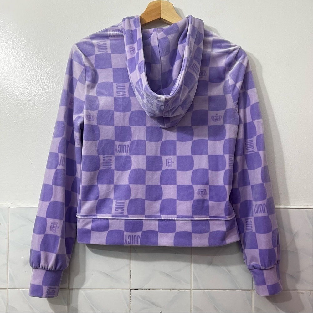 Juicy Couture Velvet Full Zip Track Jacket Fleece Crop Purple Hoodie Y2K 90s